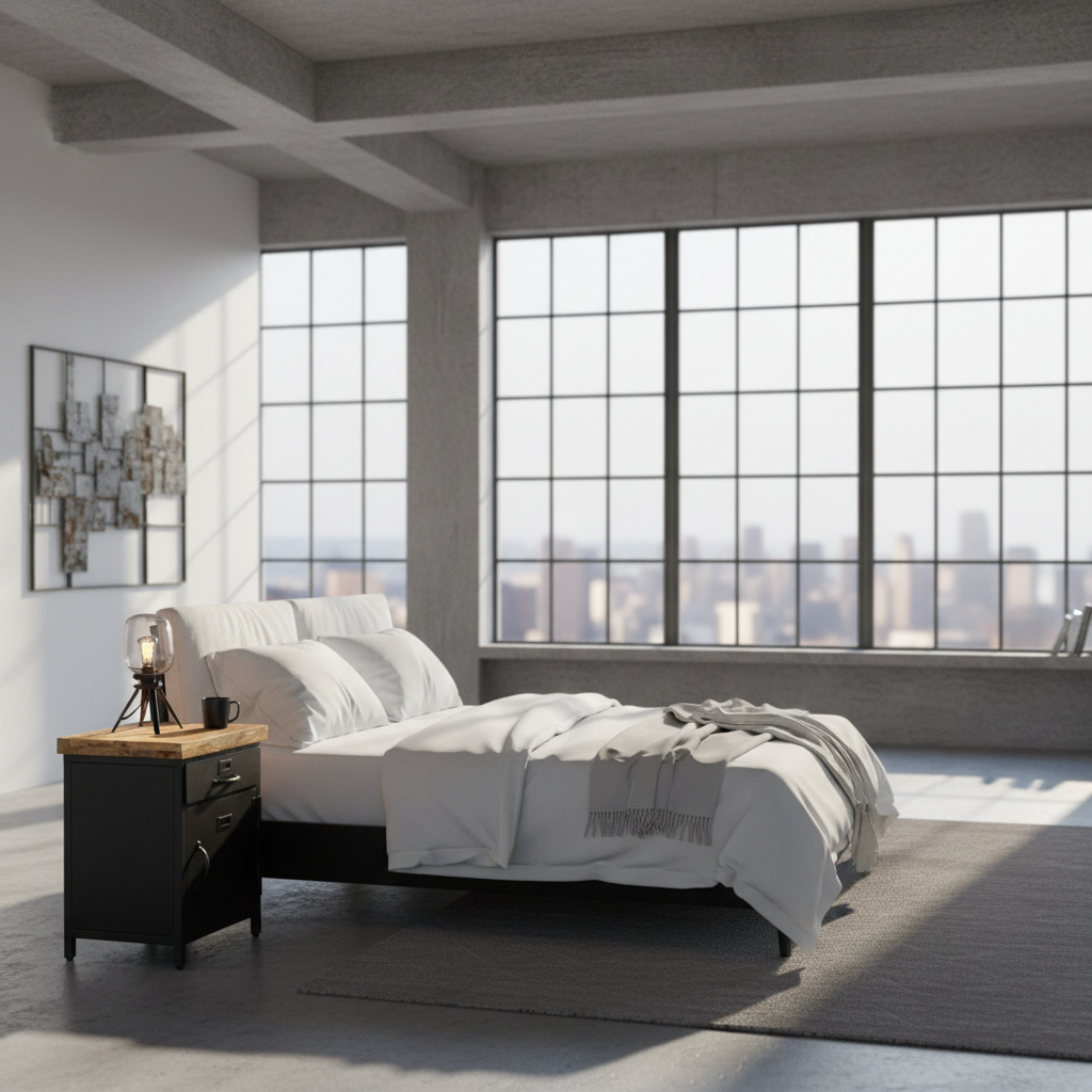 Industrieel nachtkastje in loft