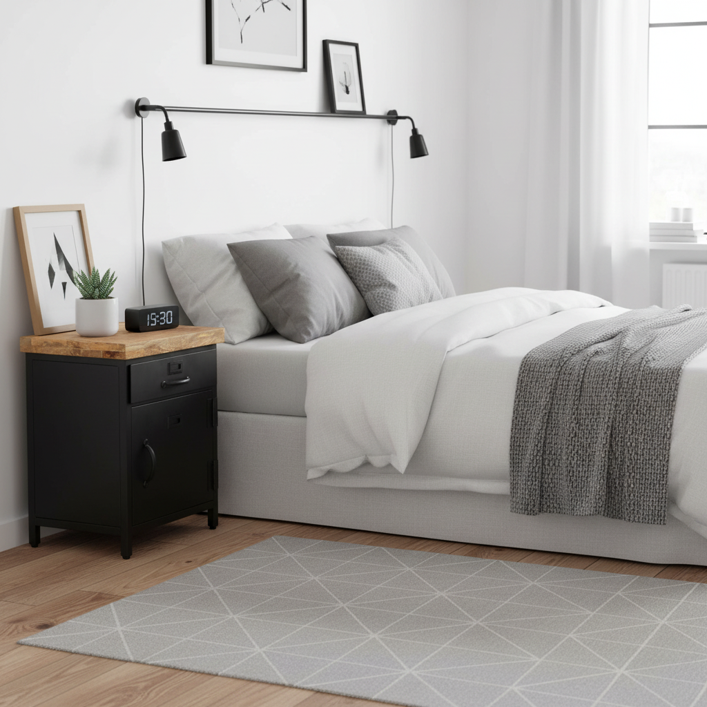 Industrieel nachtkastje in Scandinavische kamer