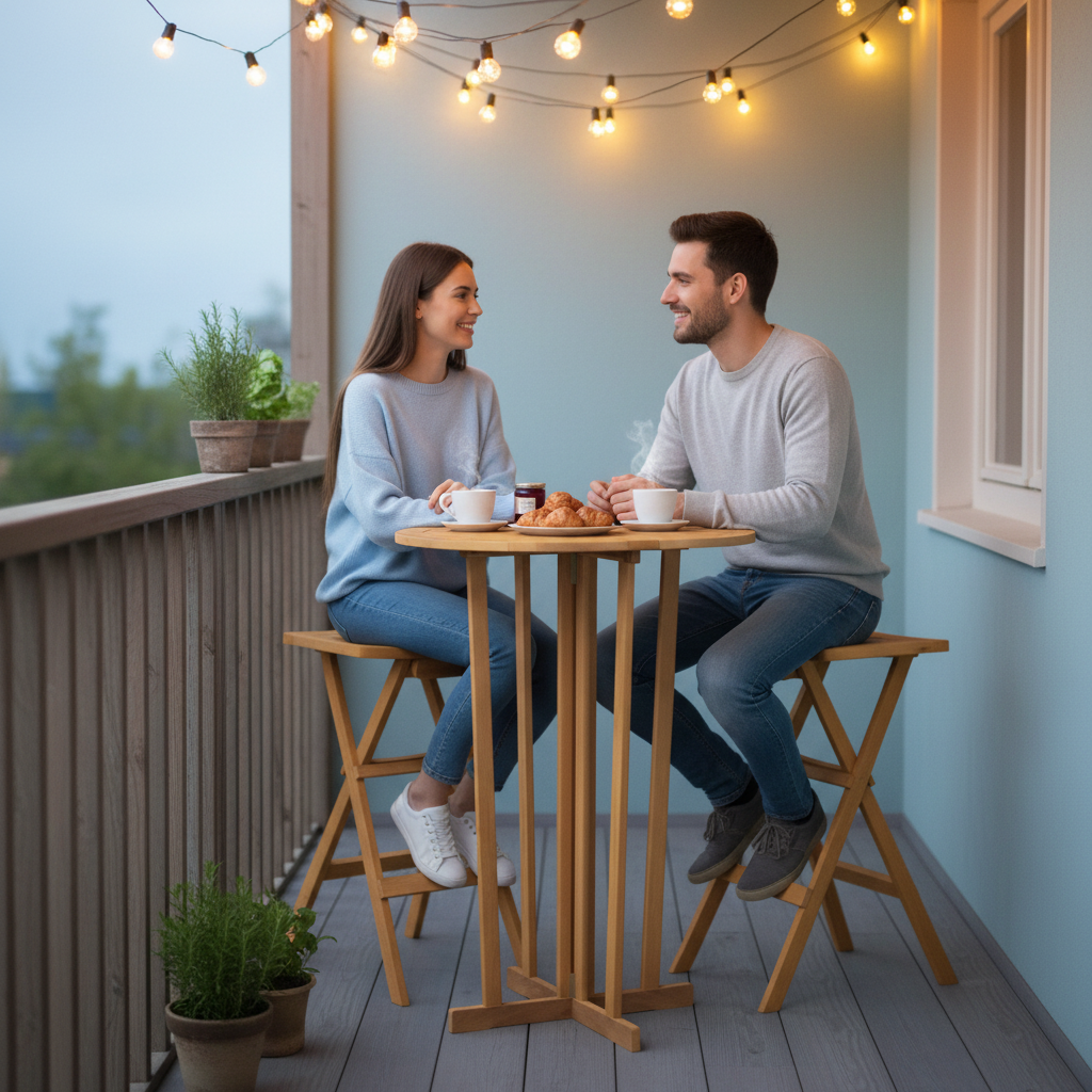 Inklapbare bartafelset op balkon