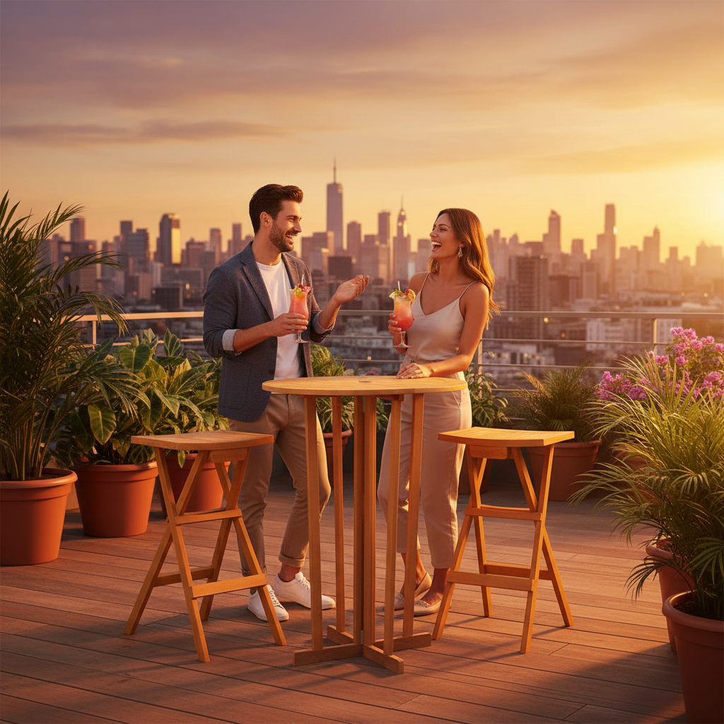 Inklapbare bartafelset op dakterras