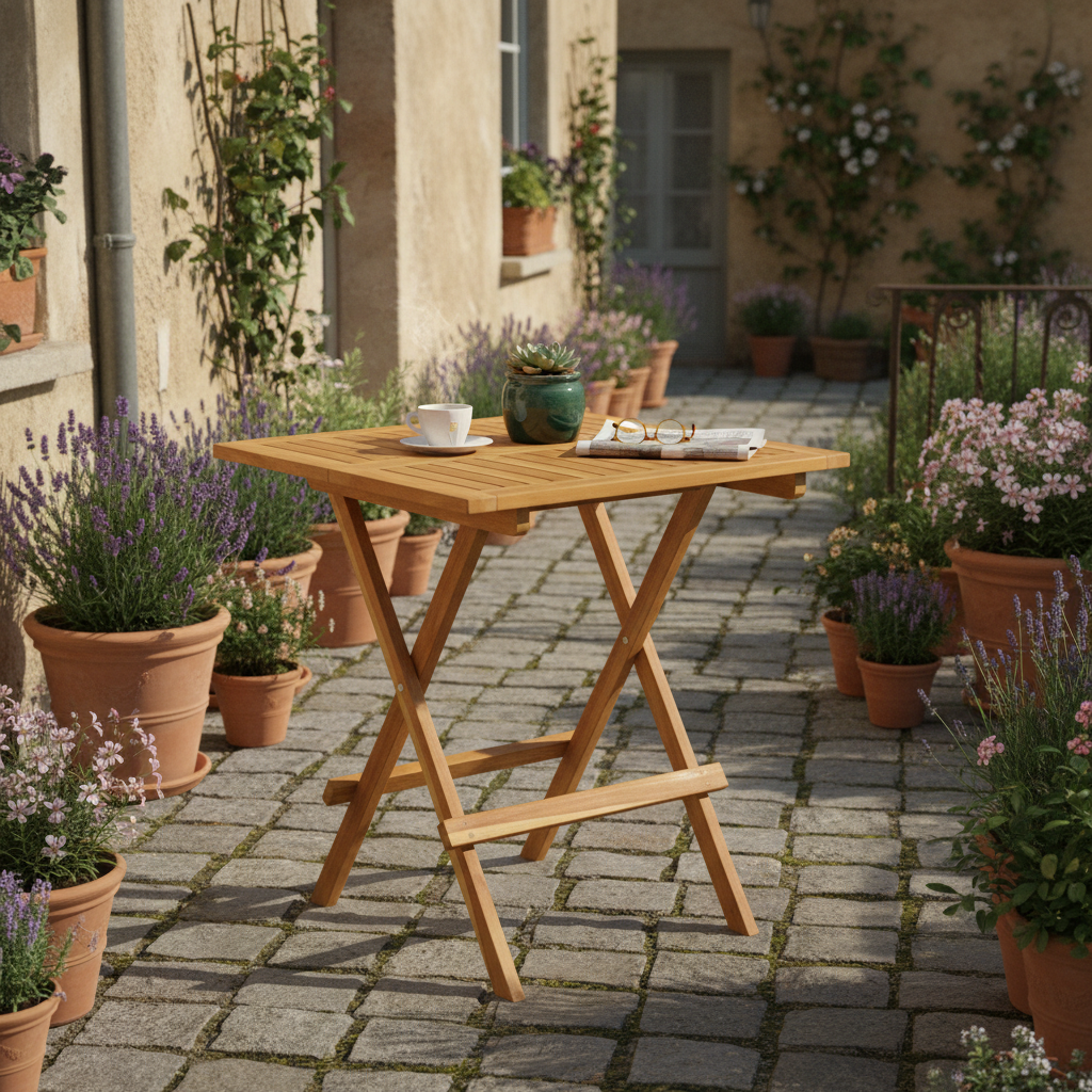 Inklapbare bistrotafel op patio