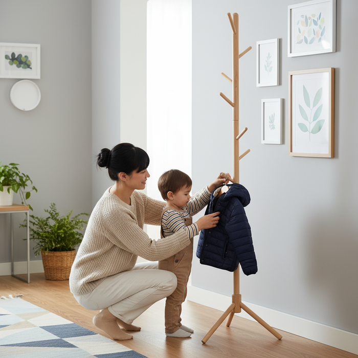 Beech Wood Coat Rack – Minimalist Tripod Design