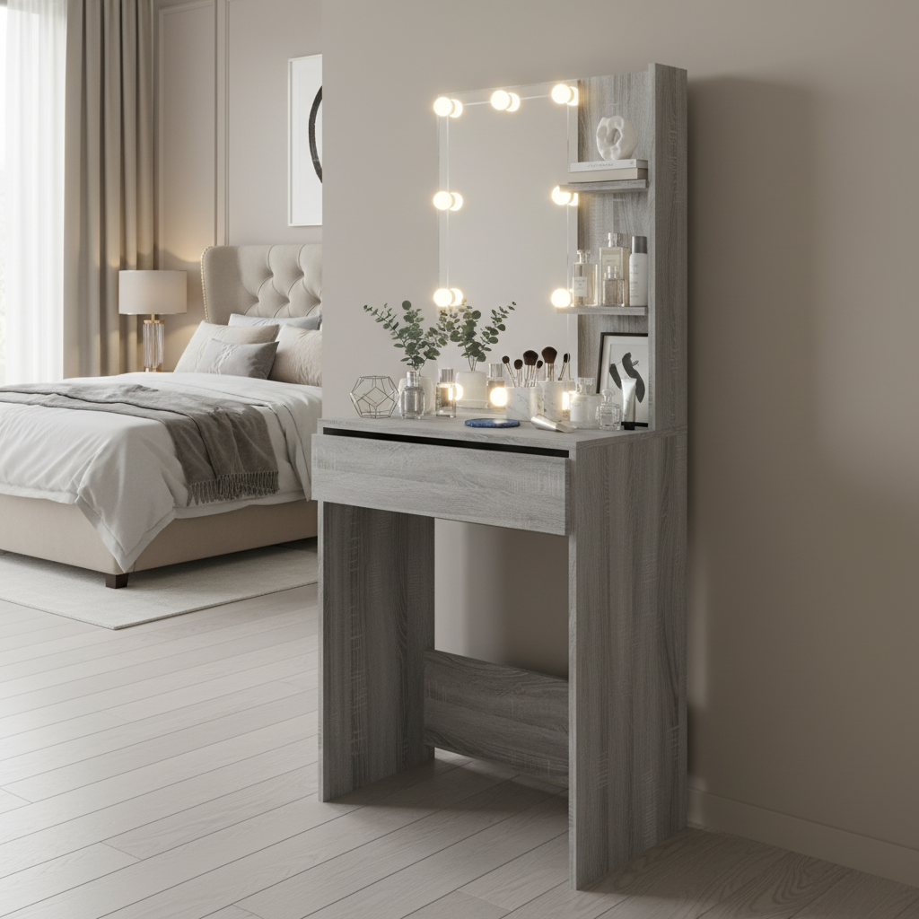 Kaptafel met LED-verlichting in grijs sonoma - moderne luxe slaapkamer