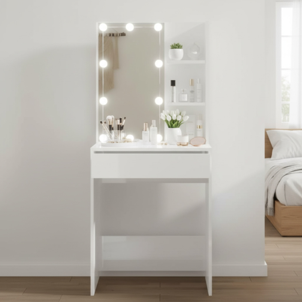 Kaptafel met LED-verlichting in hoogglans wit - lichte moderne slaapkamer