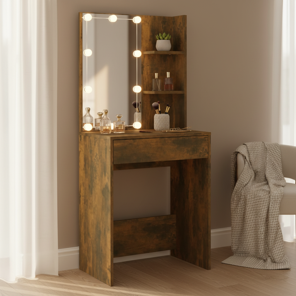 Kaptafel met LED-verlichting in Scandinavische slaapkamer