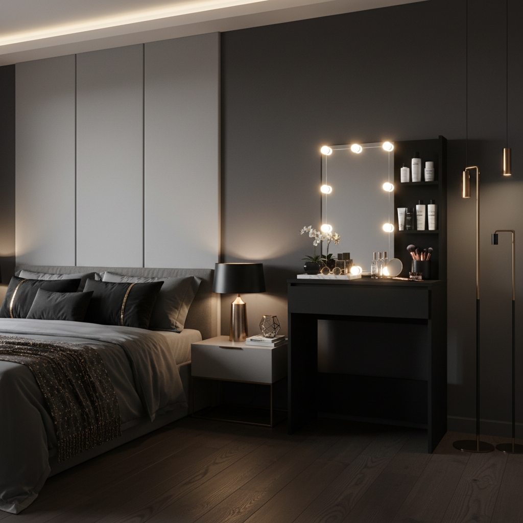 Kaptafel met LED-verlichting in zwart - moderne luxe slaapkamer