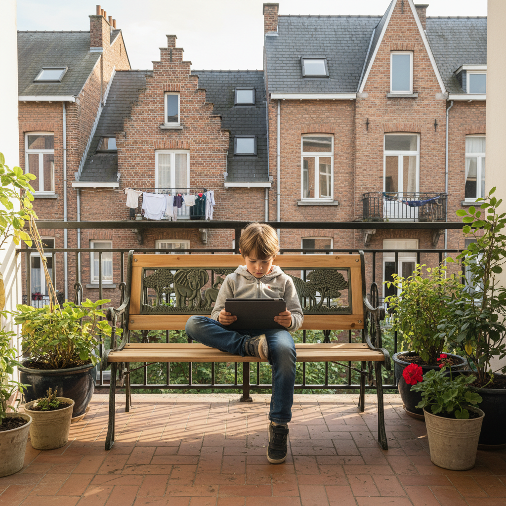 Kind op Belgisch balkon