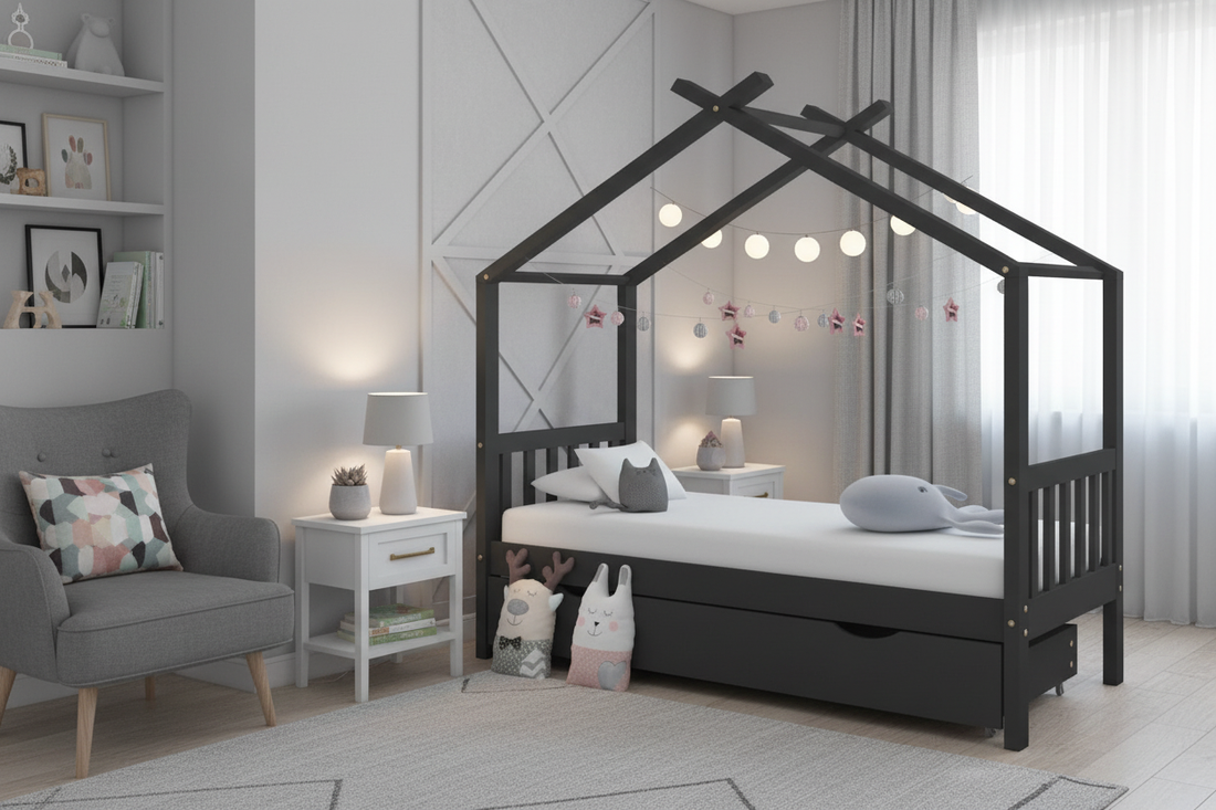 Kinderbed Droompluim donkergrijs zonder mensen