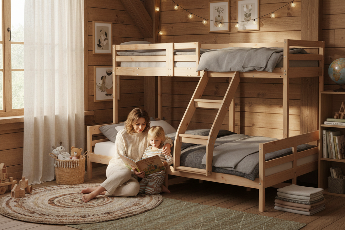 Kinderbed Hugo bruin met mama en kind