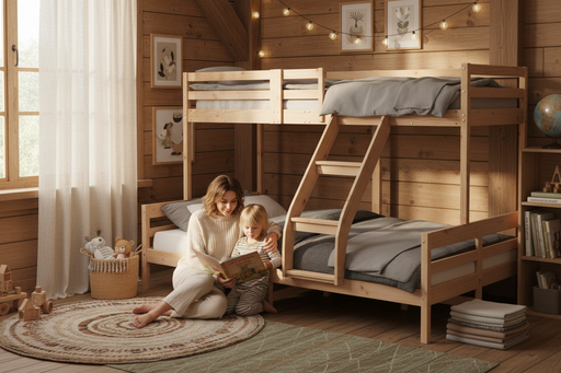 Kinderbed Hugo bruin met mama en kind