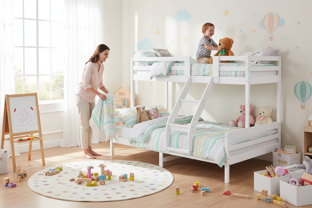 Kinderbed Hugo wit met mama en kind