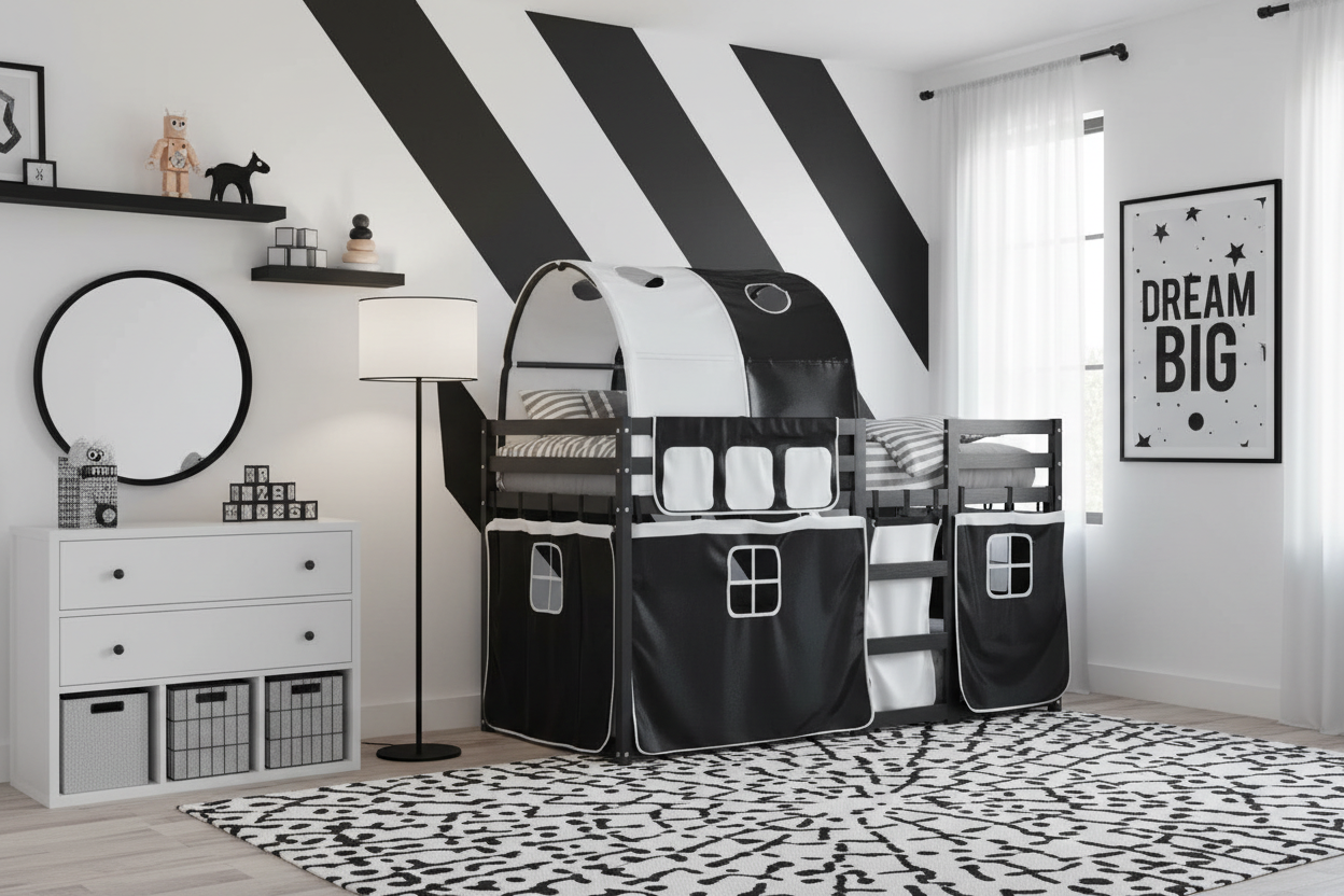 Kinderbed Kevin zwart-wit in eigentijdse kamer