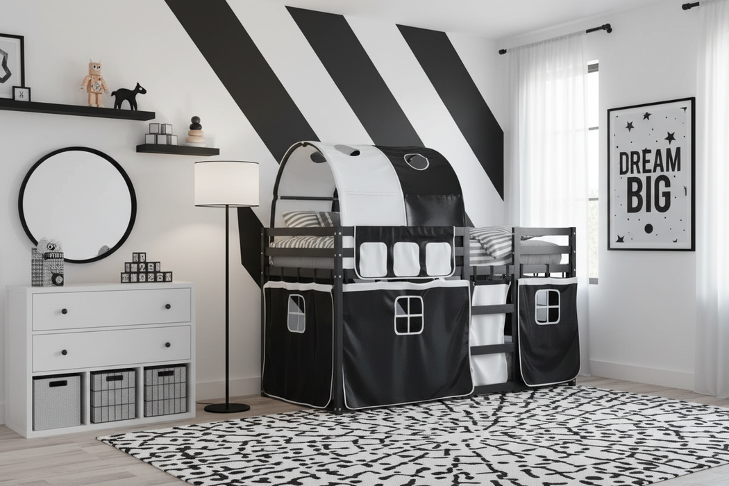 Kinderbed Kevin zwart-wit in eigentijdse kamer