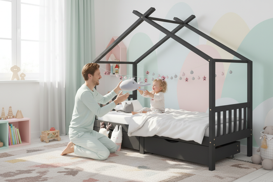 Kinderbed Peter wit met papa en kind