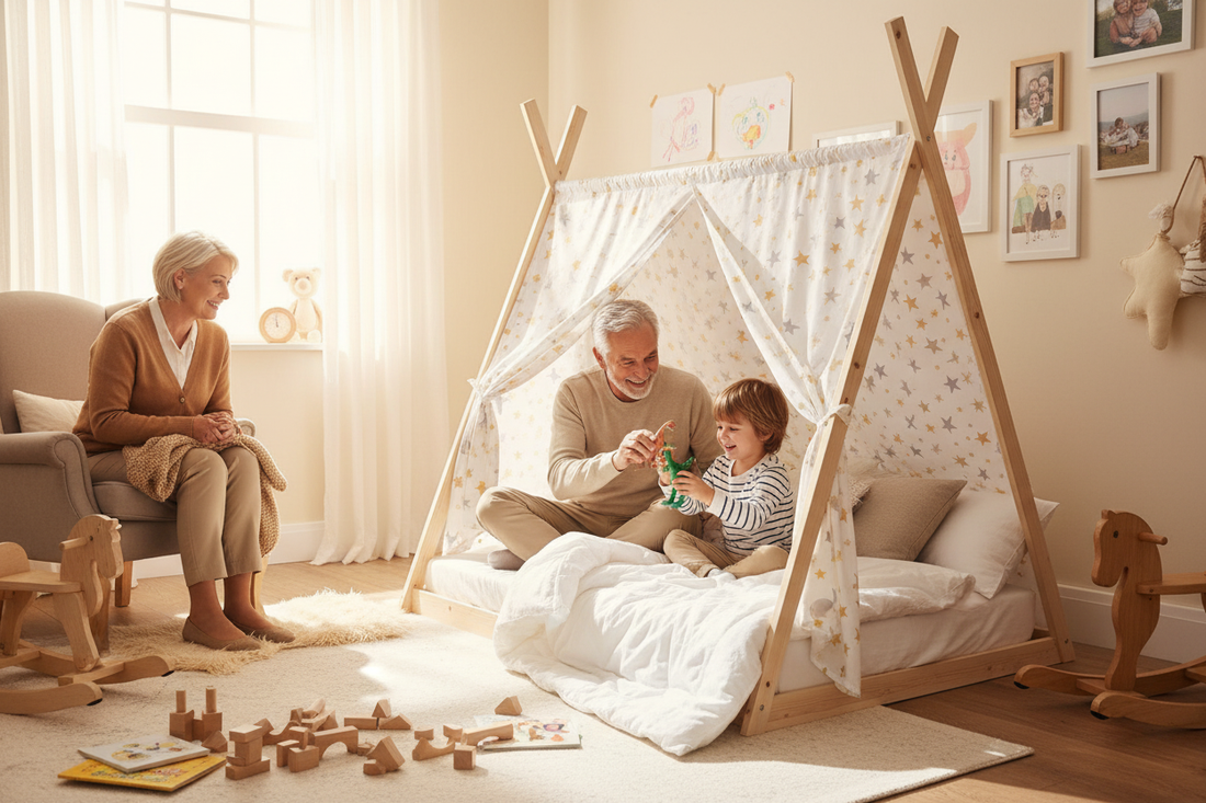 Kinderbed Tipi met opa en kleinkind