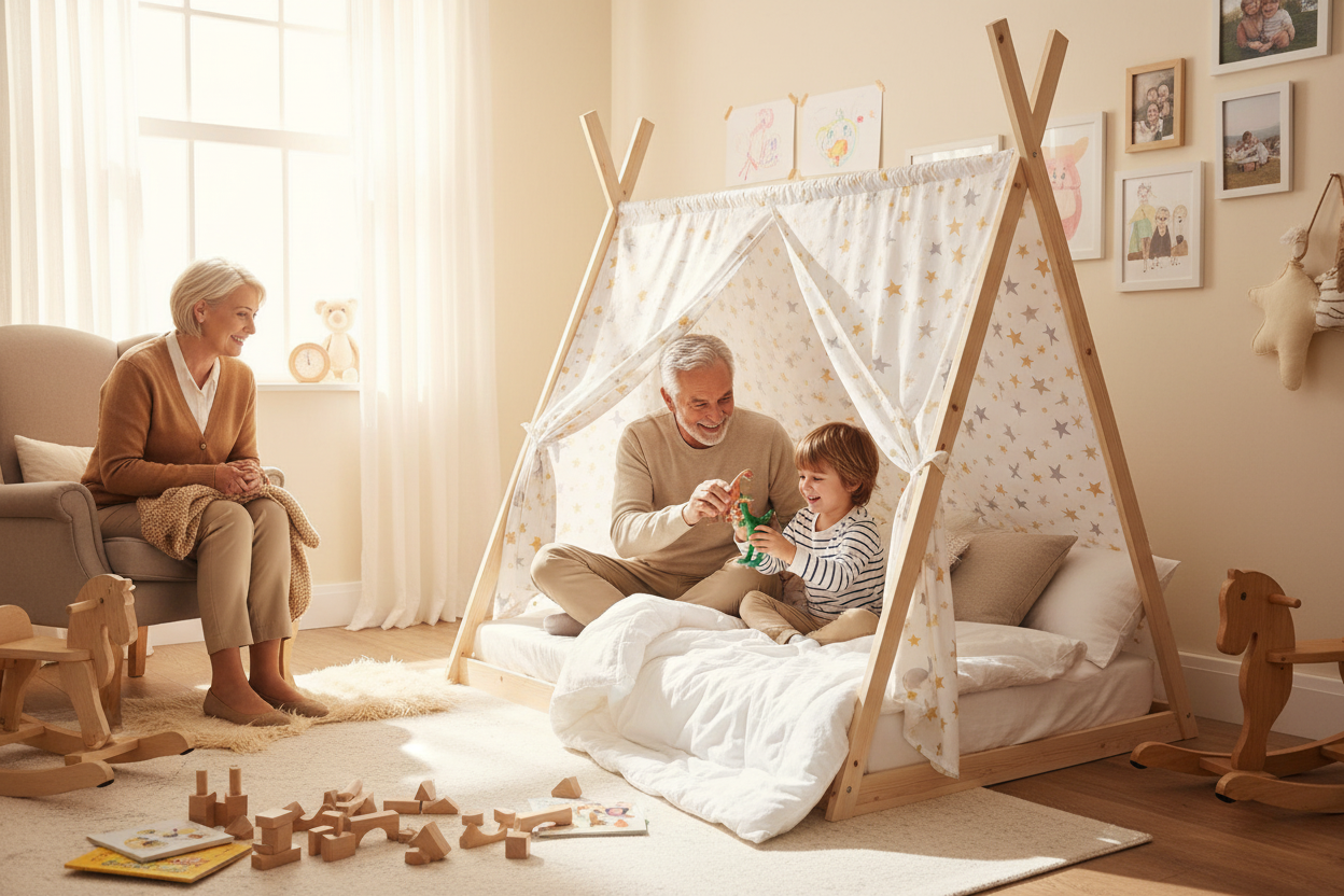Kinderbed Tipi met opa en kleinkind