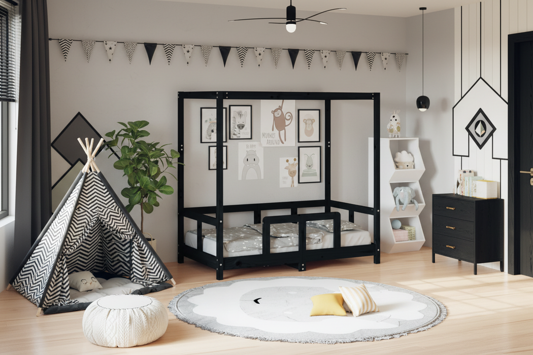 Kinderbedframe Noor 70x140 zwart met randje