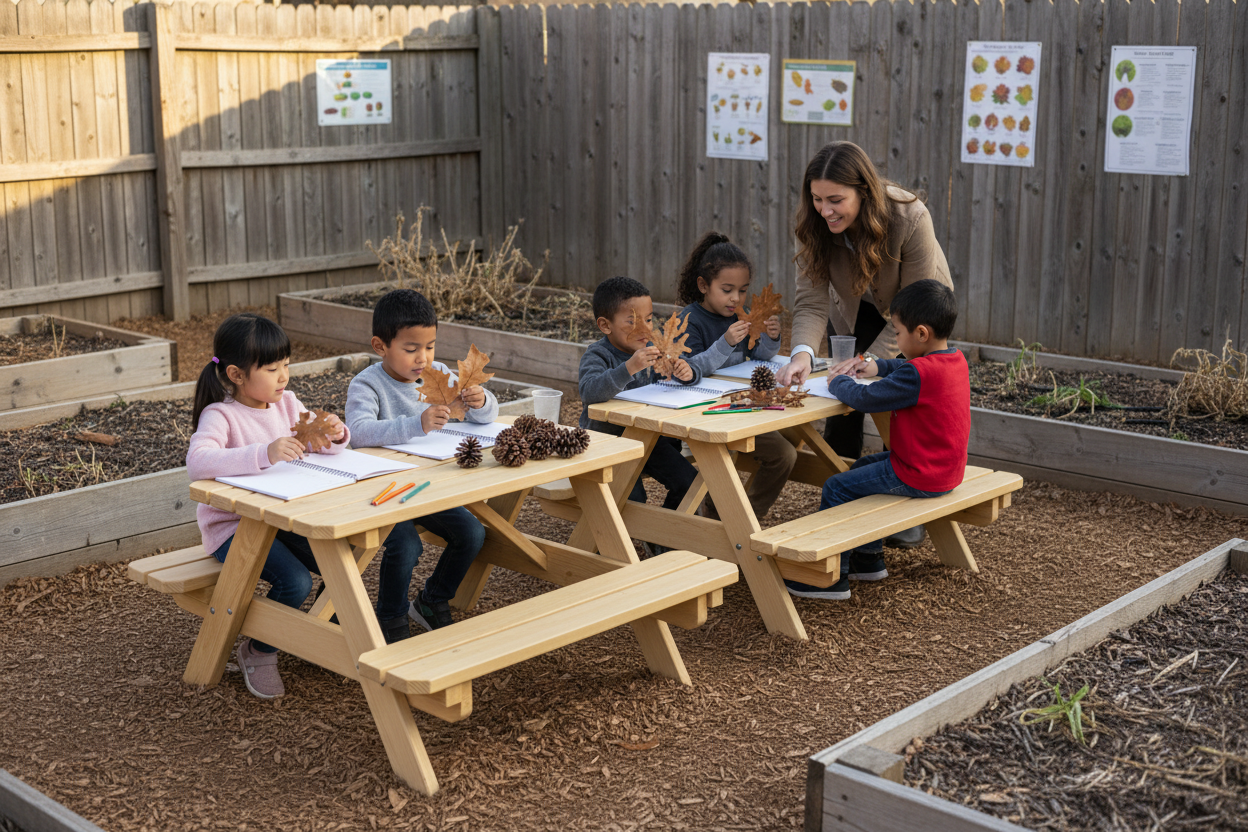 Kinderen doen natuurles in schooltuin 14:20