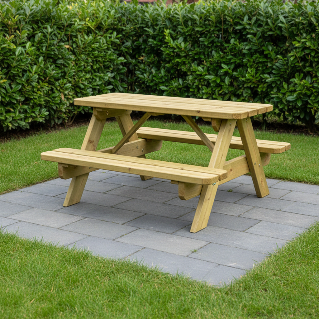 Kinderpicknicktafel close-up familietuin