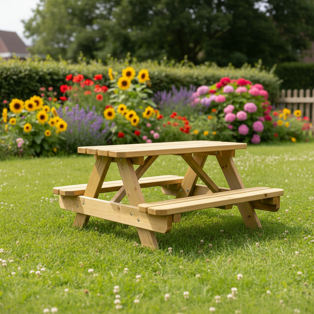 Kinderpicknicktafel in zonnige tuin
