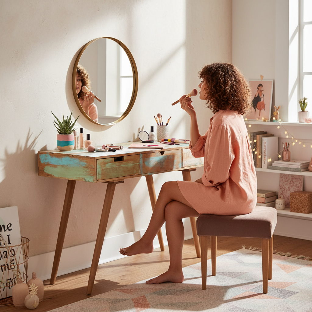 Kleurrijke kaptafel in meisjeskamer