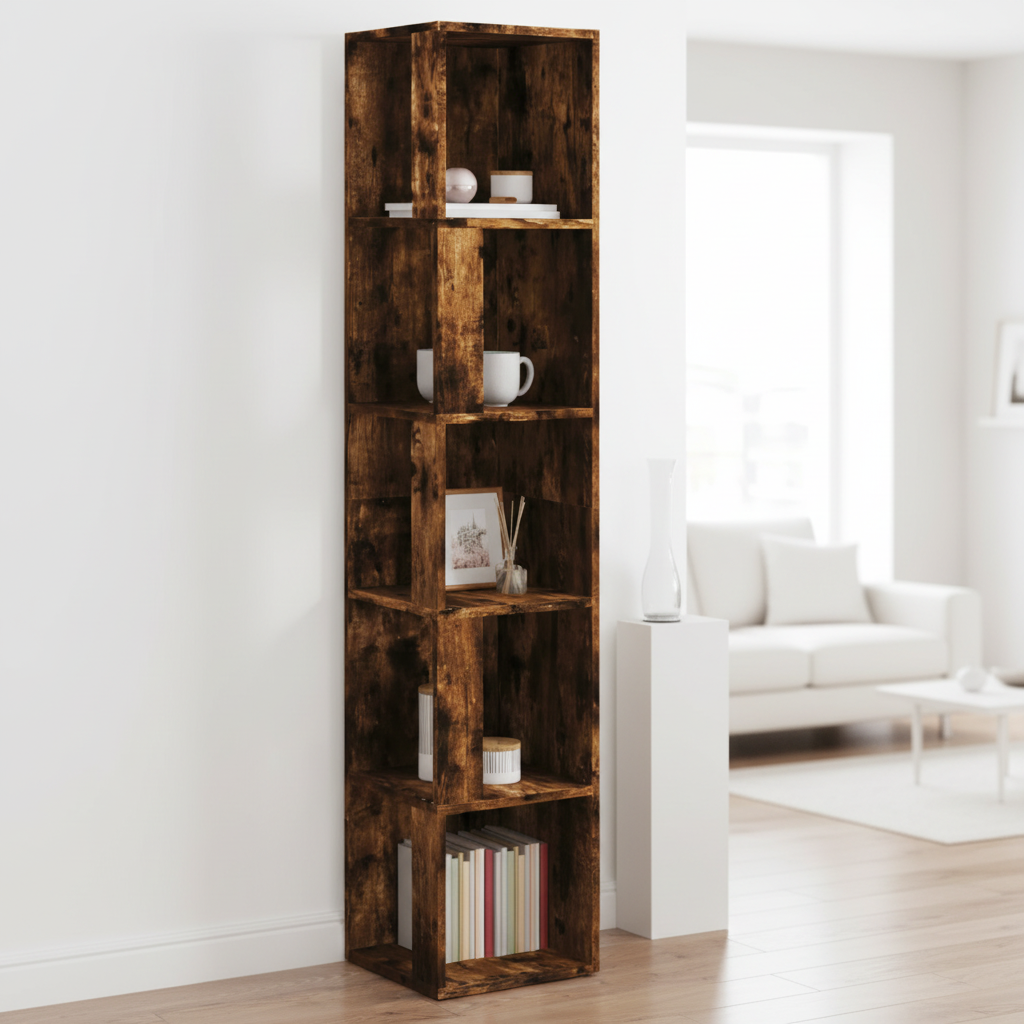 Kolomkast mangohout 33x33x164.5cm - alternerende vakken (gecorrigeerd)