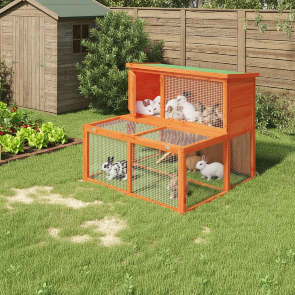 Konijnen rusten binnen in slaapgedeelte