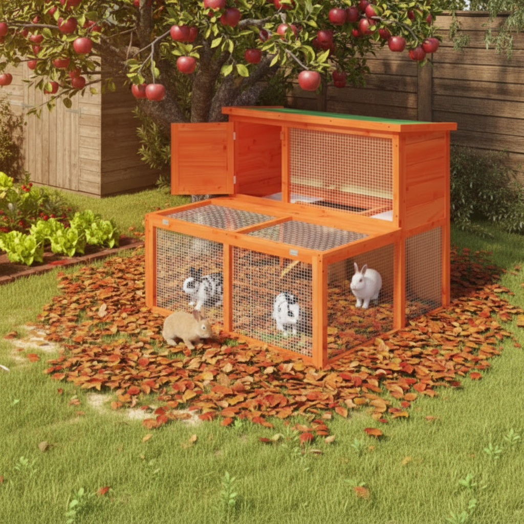 Konijnen spelen in herfstbladeren