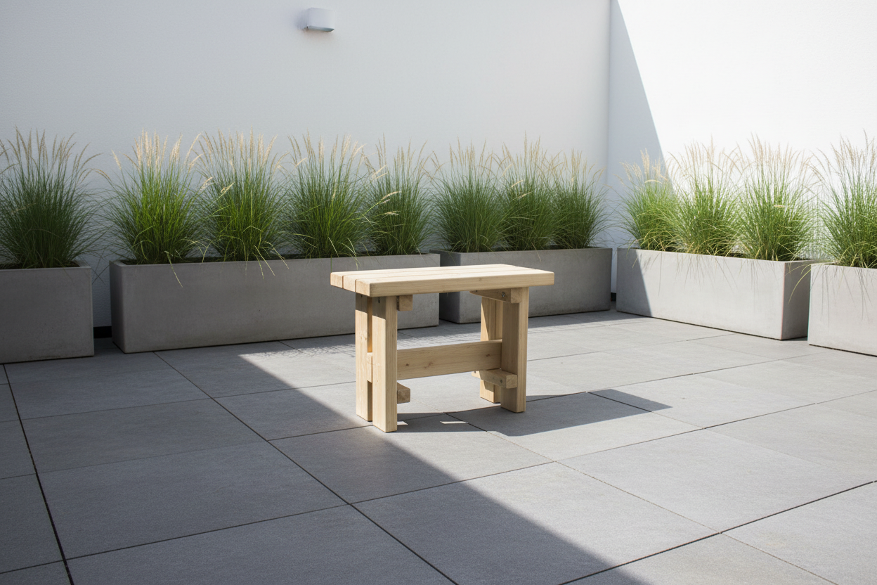 Krukbank grijze steentegels modern