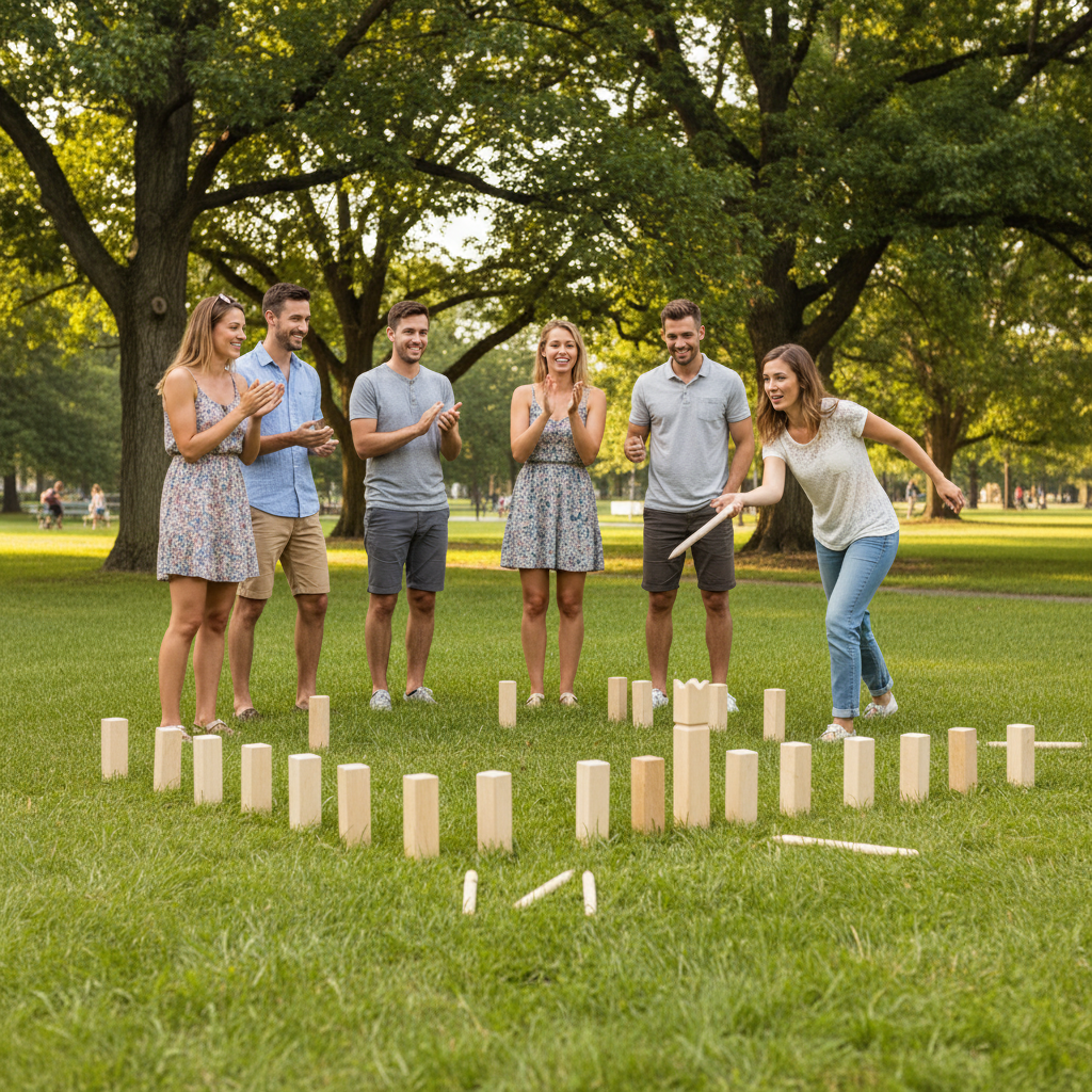 Kubb spel in het park
