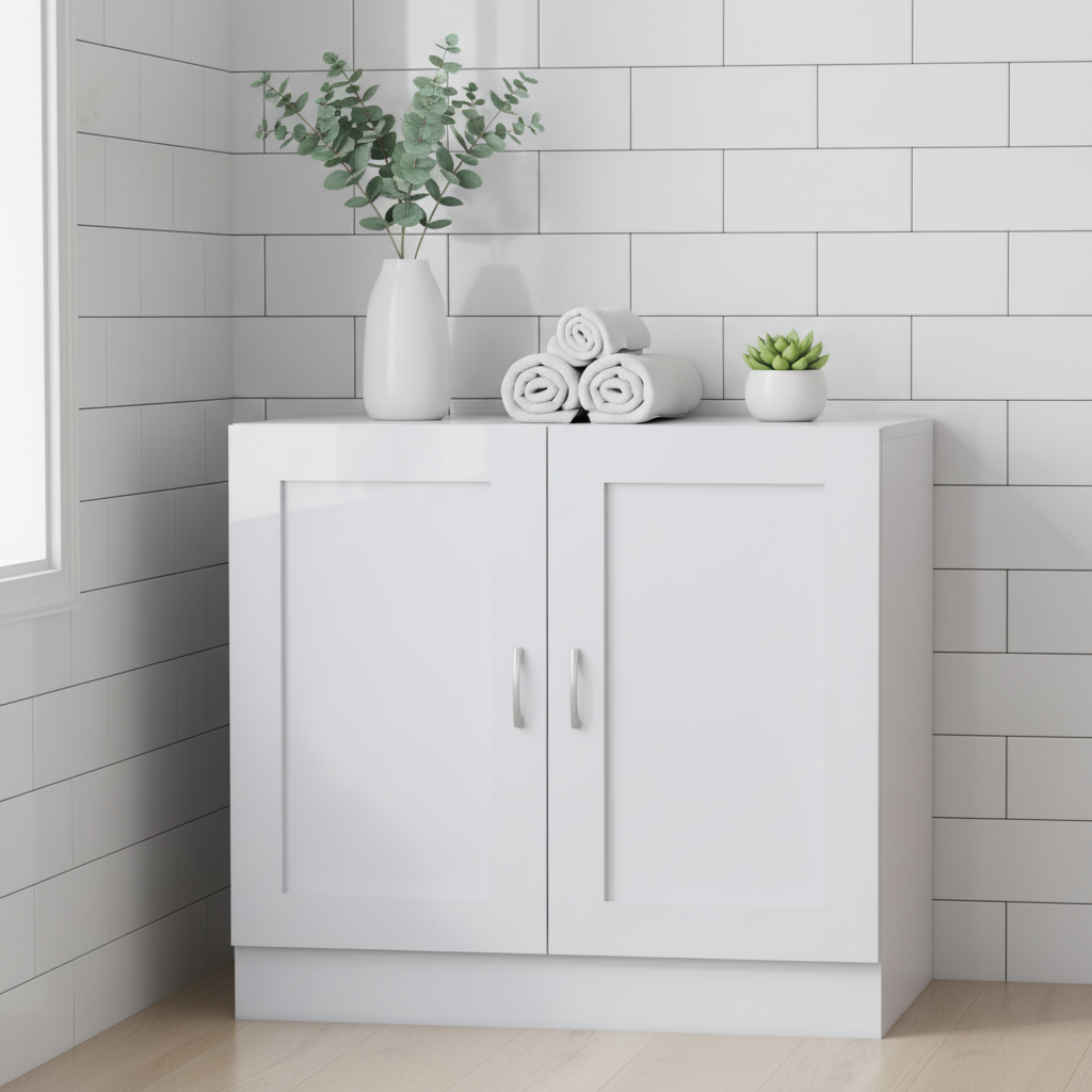 Lage boekenkast hoogglans wit 80cm in moderne badkamer/hal