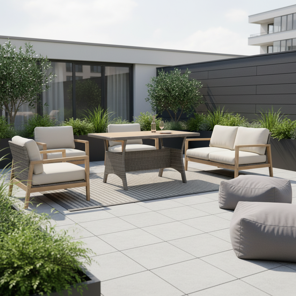 Lage rotan tafel met lounge seating