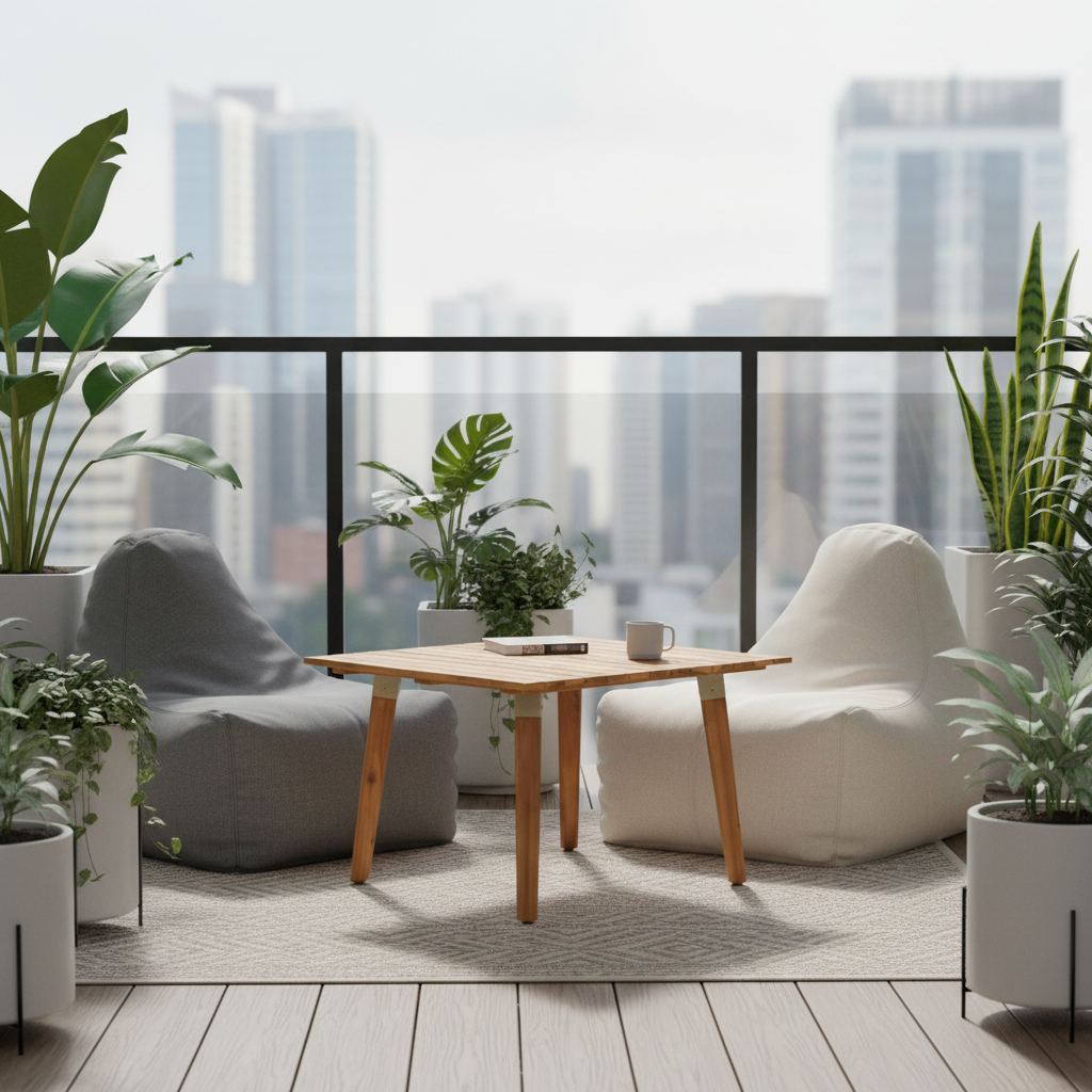 Lage tafel op modern balkon