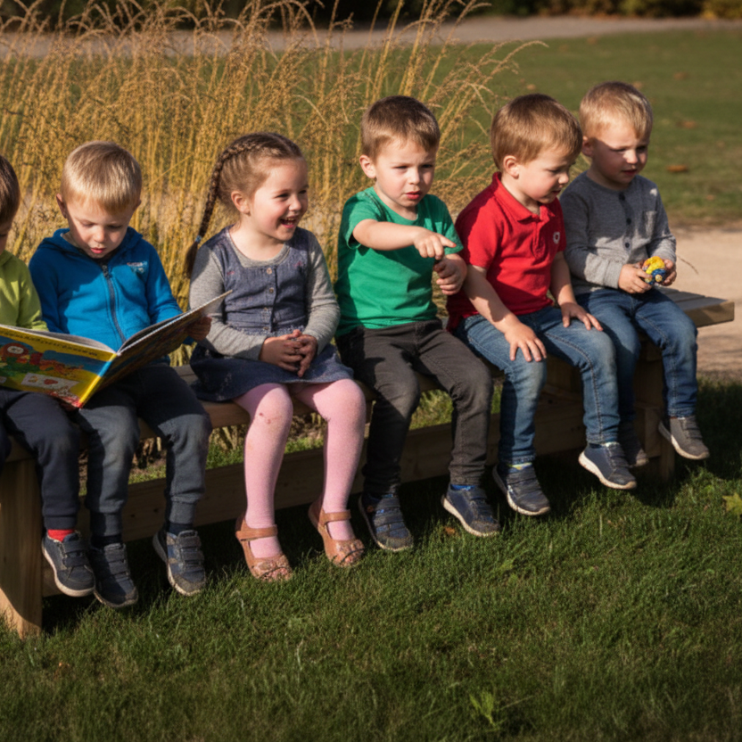 Lage tuinbank op speelplaats