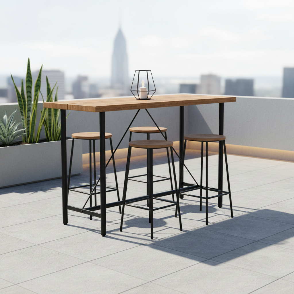 Lange bartafel op ruim terras