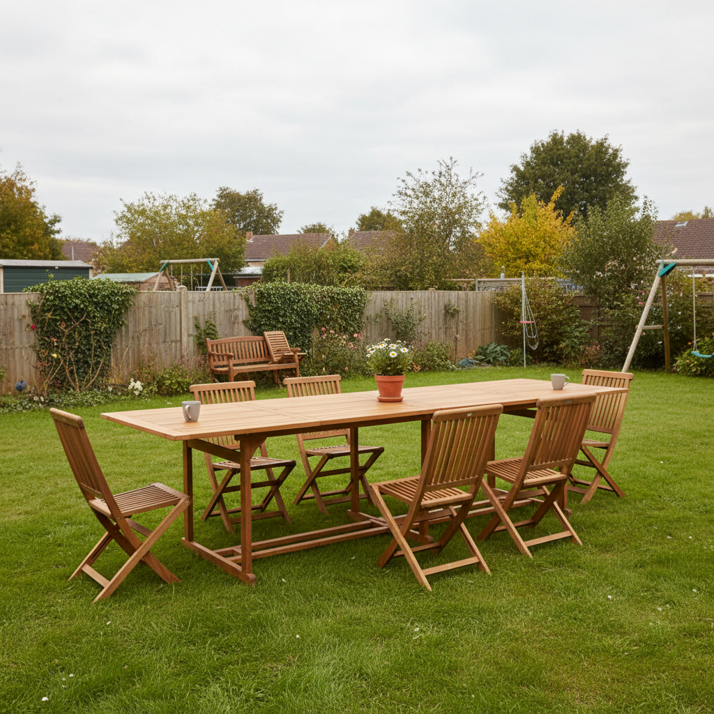 Lange tuintafel in tuin