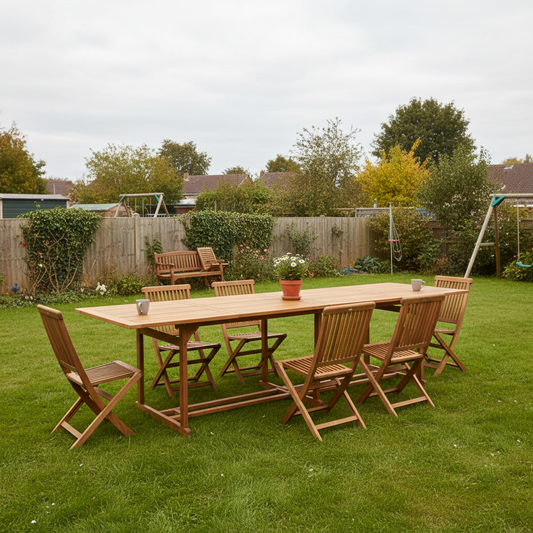 Lange tuintafel in tuin