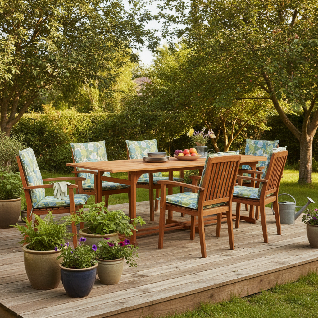 Lange tuintafel op terras