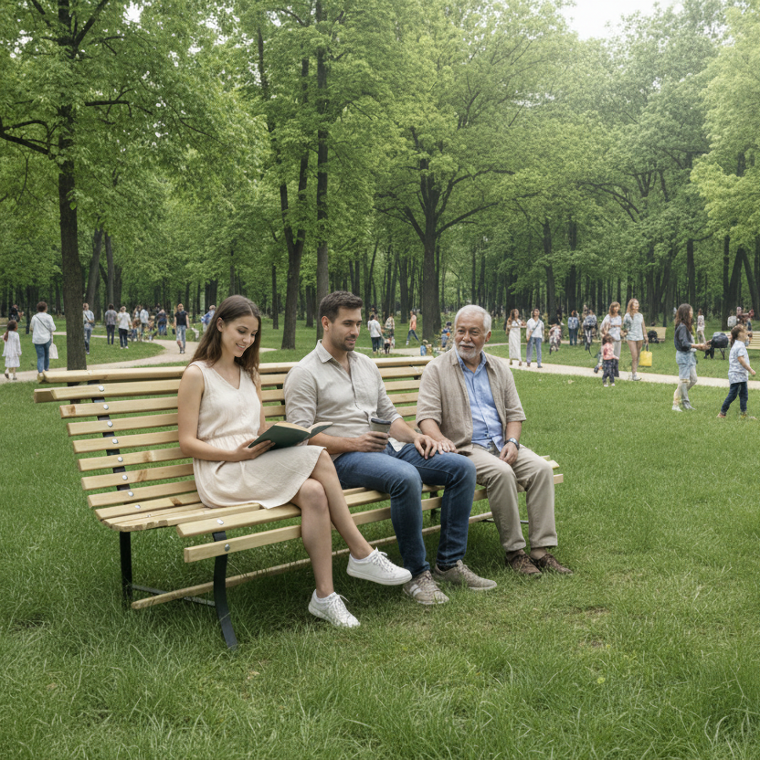 Lattenbank in park met mensen