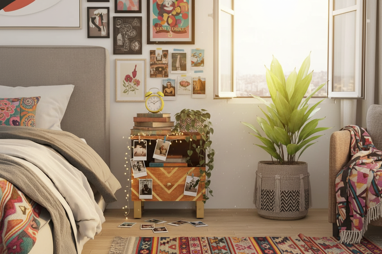 Levendige eclectische bohemian slaapkamer