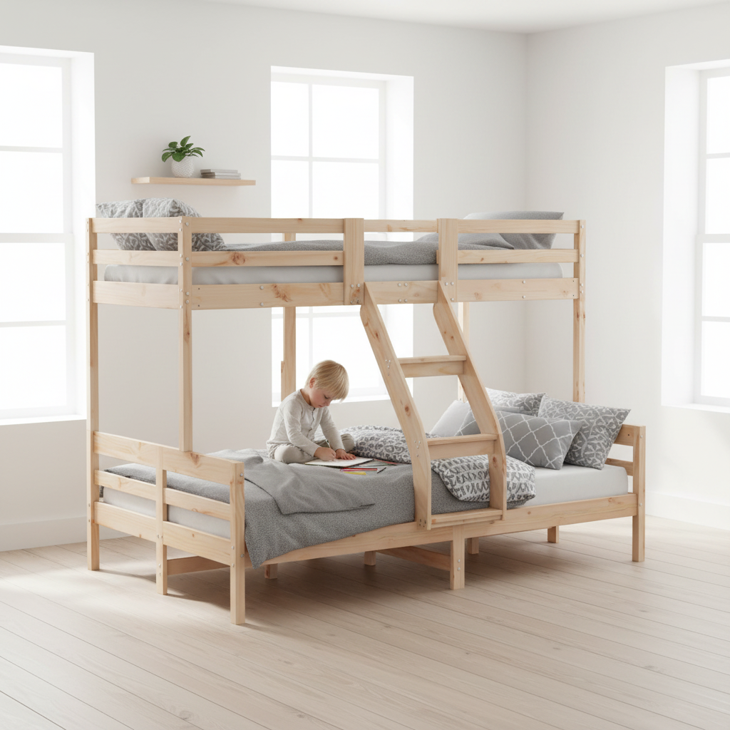 Lichthout stapelbed in Scandinavische kamer