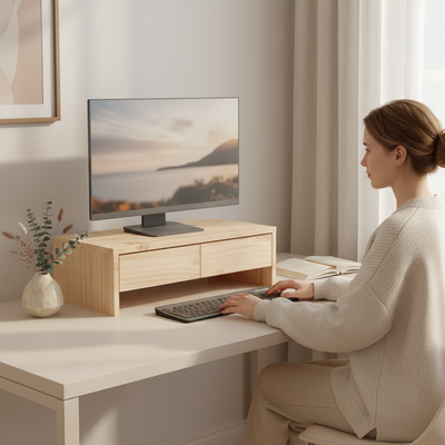 Light pine monitor stand - Scandinavian warm