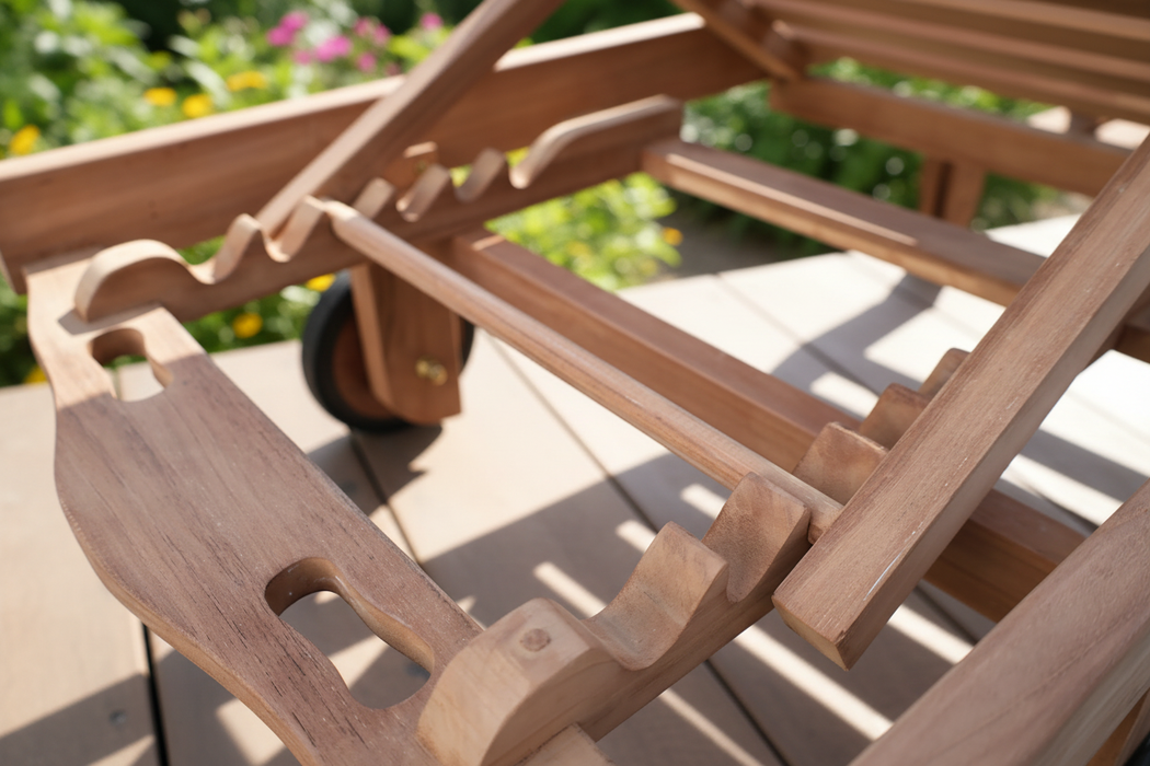 Teak ligzetel met wielen – verstelbaar in 6 standen voor ultiem comfort