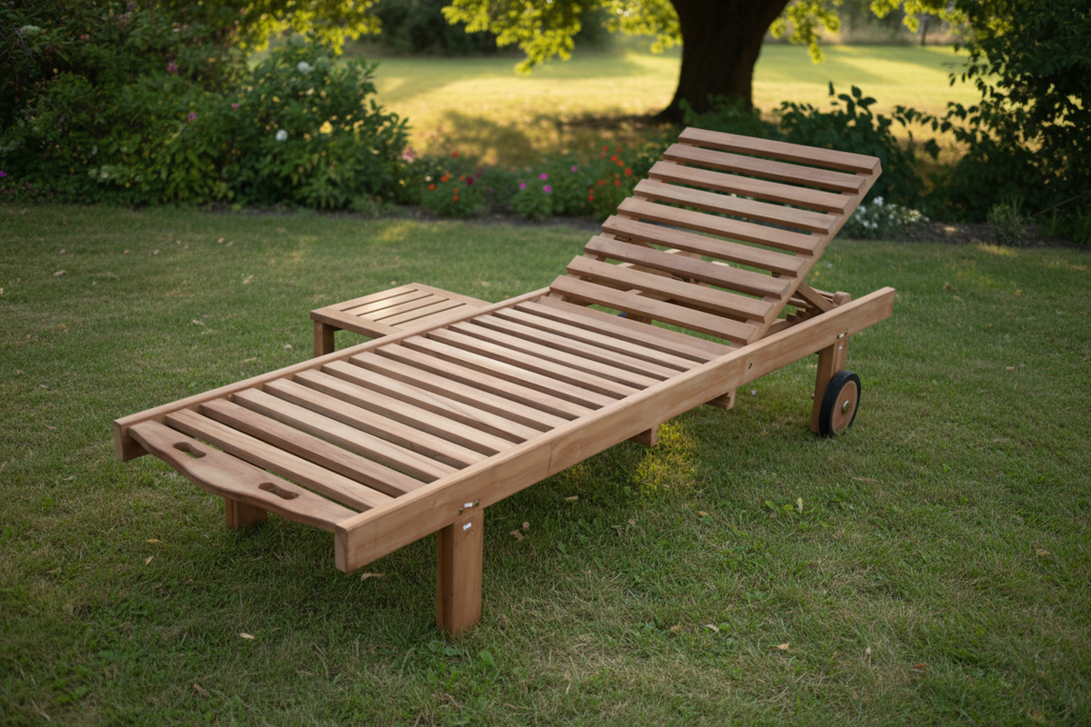 TEAK ligzetel met wielen – verstelbaar in 6 standen - 200 € korting – foto 5