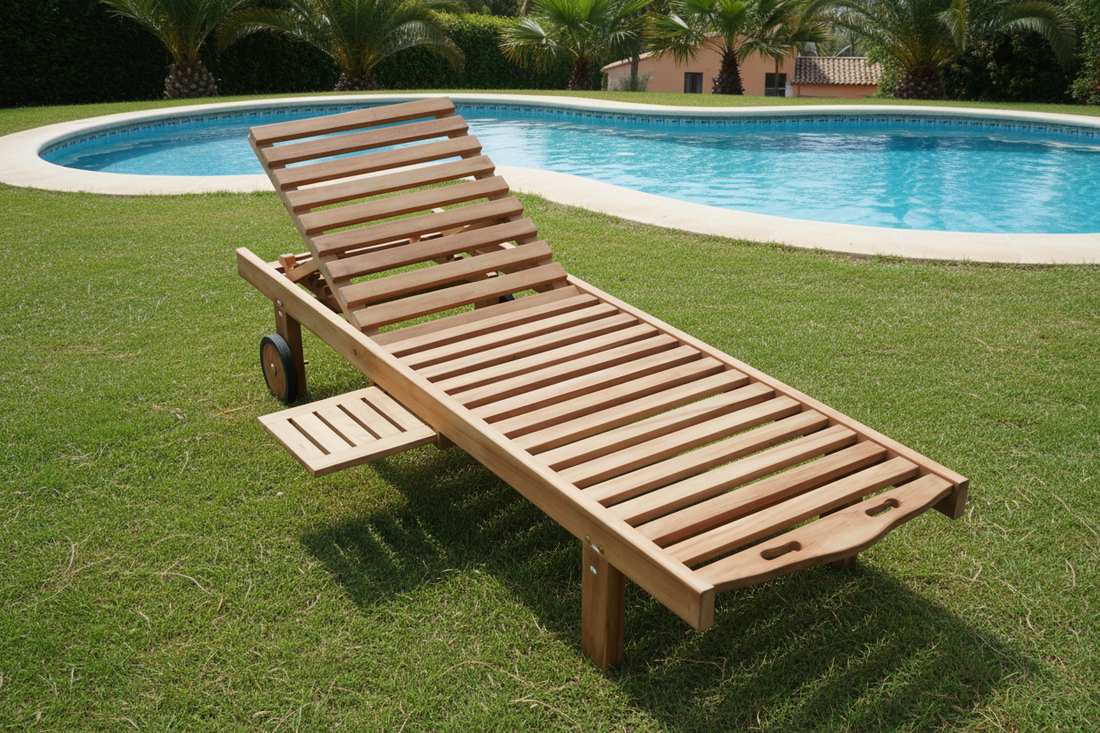 TEAK ligzetel met wielen – verstelbaar in 6 standen - 200 € korting – foto 6