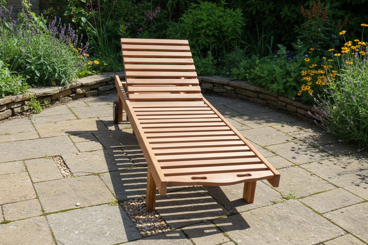 Teak ligzetel met wielen – verstelbaar in 6 standen voor ultiem comfort