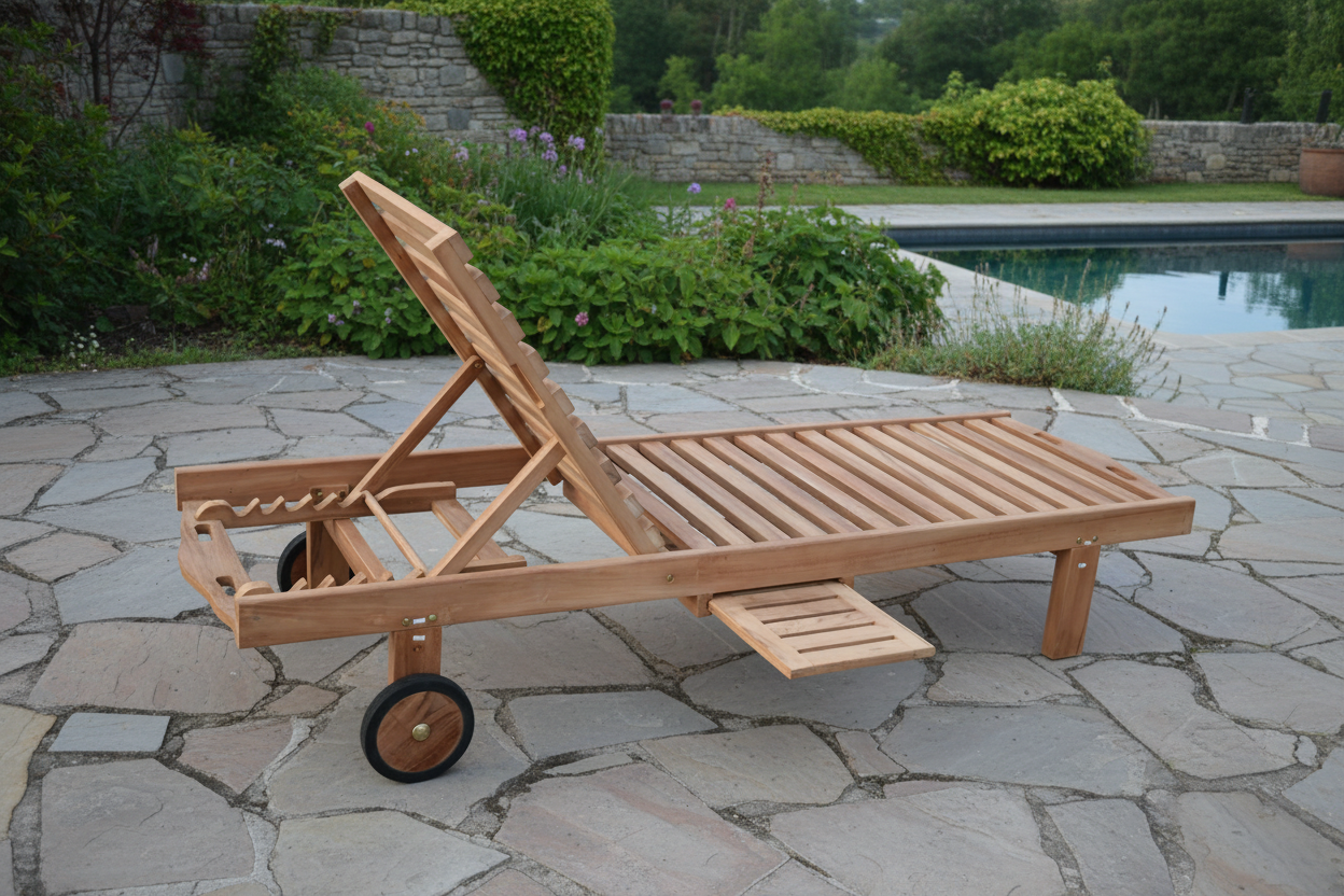 Teak ligzetel met wielen – verstelbaar in 6 standen voor ultiem comfort