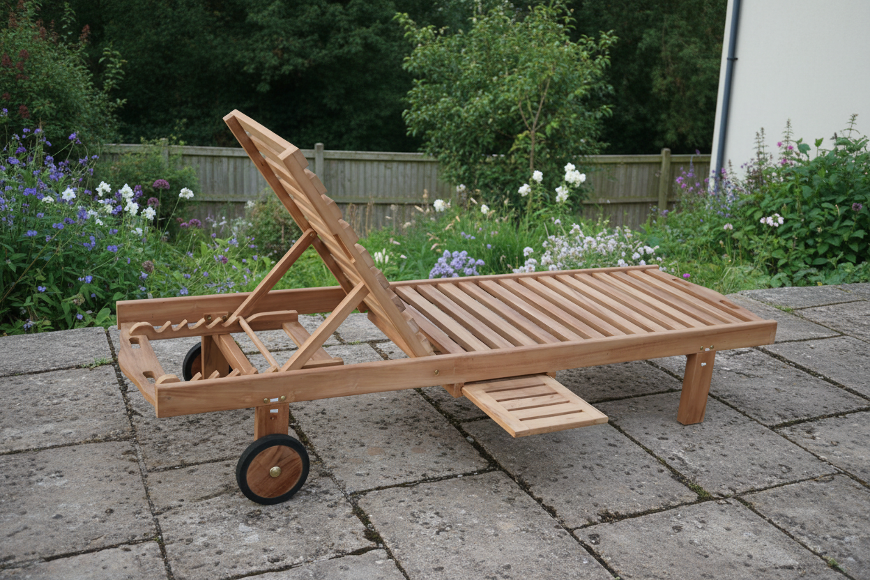 Teak ligzetel met wielen – verstelbaar in 6 standen voor ultiem comfort