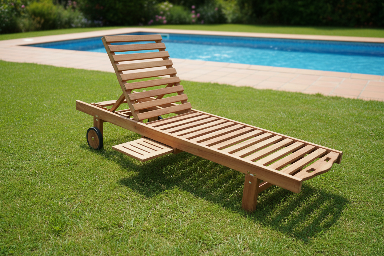 Teak ligzetel met wielen – verstelbaar in 6 standen voor ultiem comfort