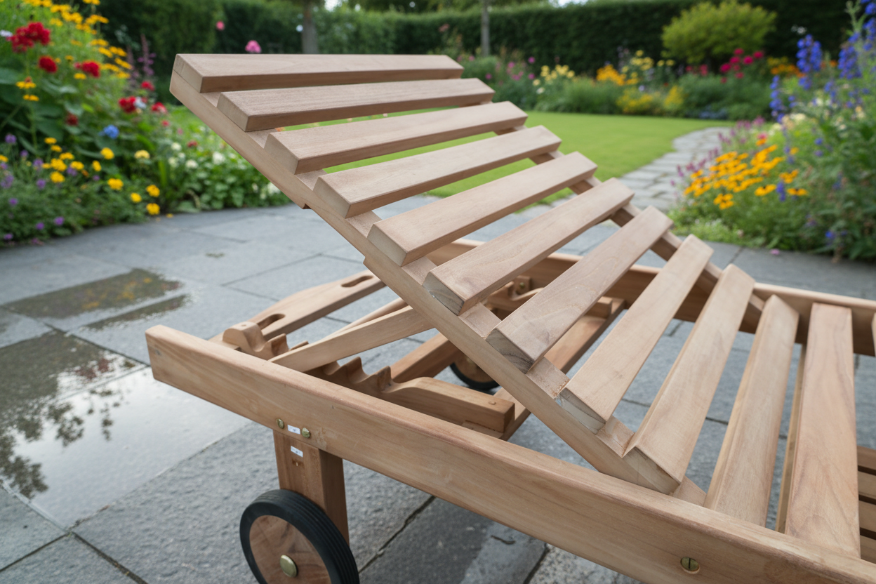 Teak ligzetel met wielen – verstelbaar in 6 standen voor ultiem comfort